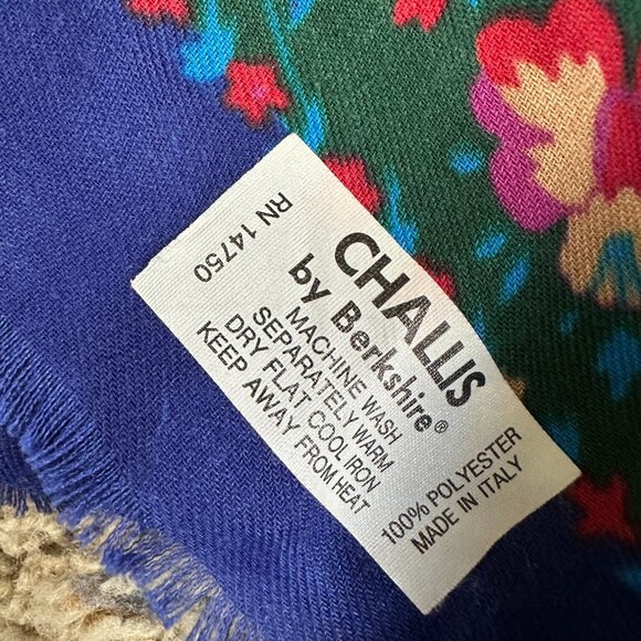 Challis By Berkshire Floral Scarf 100% Polyester Blue  47"x47" Vintage Italy - Picture 2 of 4
